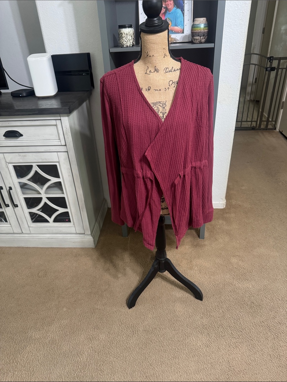 Knox Rose Open-Front Waffle Knit Cardigan - Wine